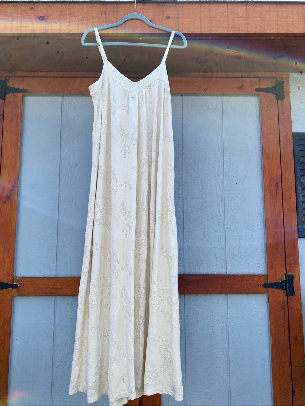 Ivory Maxi Dress Size Small Floral Burnout Pattern Sundress Easy Bohemian